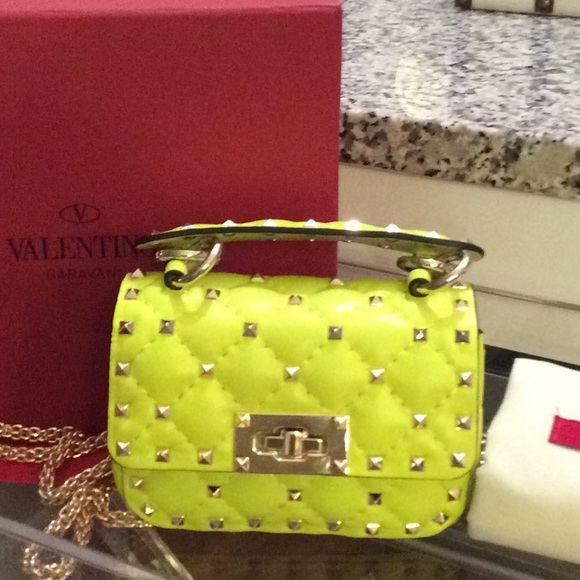 Valentino 2020 Neon Yellow Mini Rockstud Bag $1995 - Picture 5 of 8